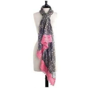 Jessie Steele Cream and Black Baroque Scarf with Pink Lace Trim NEW!